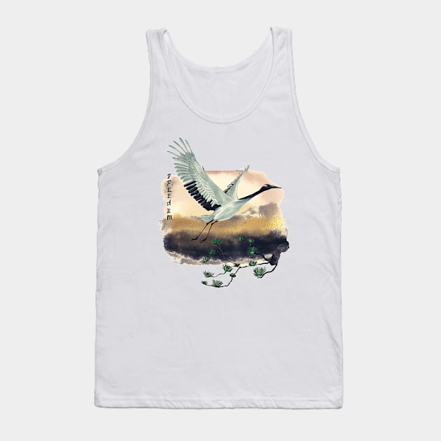 Red Crowned Crane Japanese Art Tank Top by STYLISH CROWD TEES